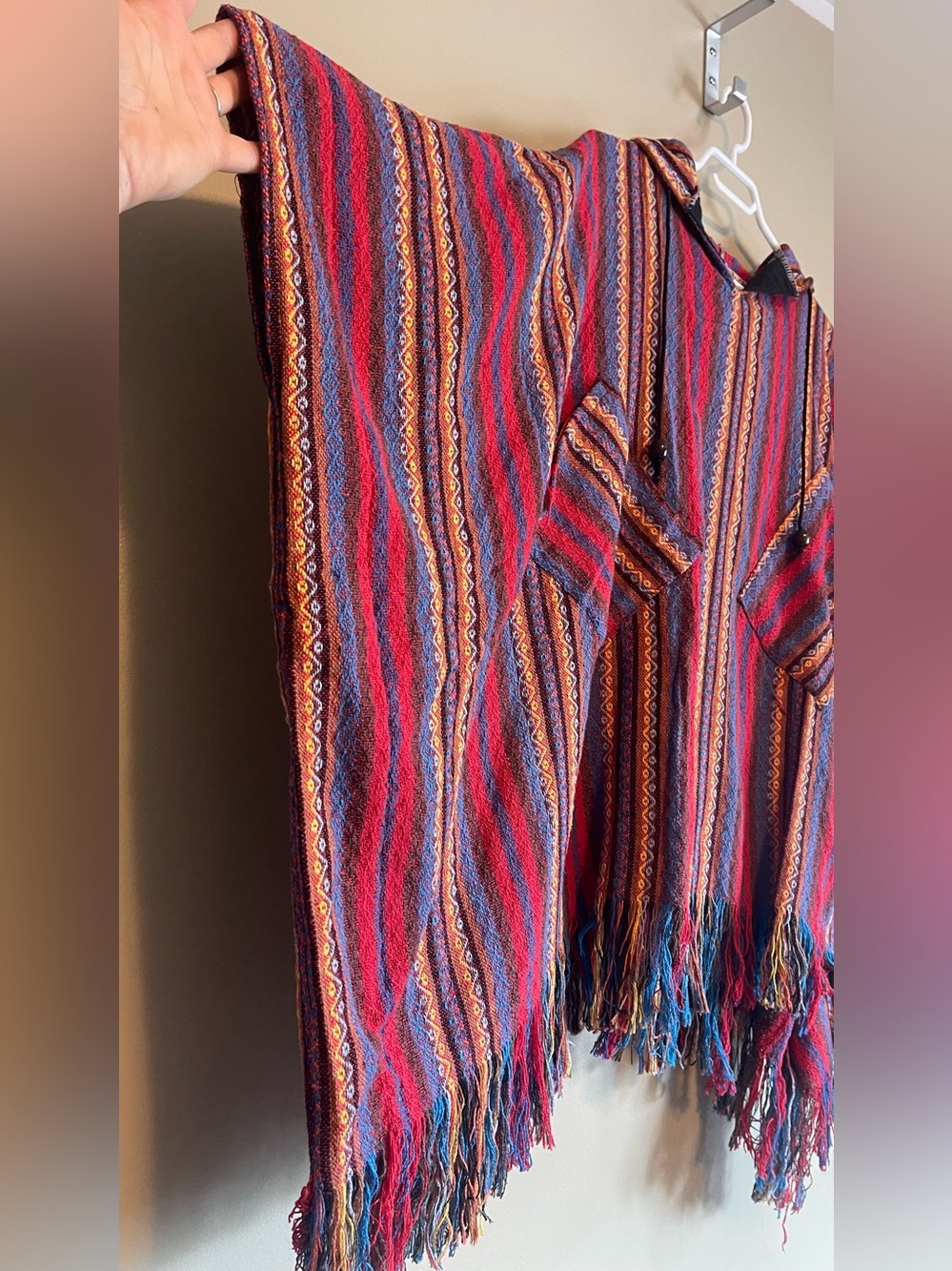 Handmade Woven Boho Hooded Poncho - Picture 3 of 10